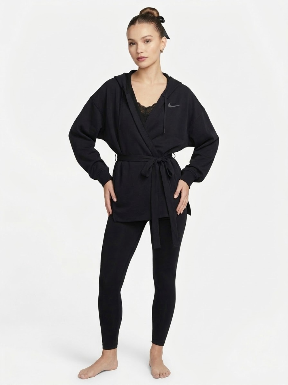 Nike Dri-FIT Wrap Front Belted Hoodie Jacket Black Medium